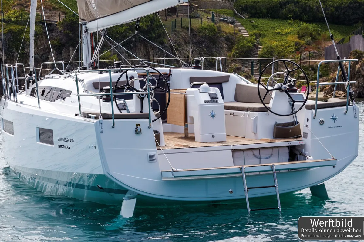 Exterior view of Mare, a Jeanneau Sun Odyssey 410 sailboat at Općina Rogoznica, Croatia