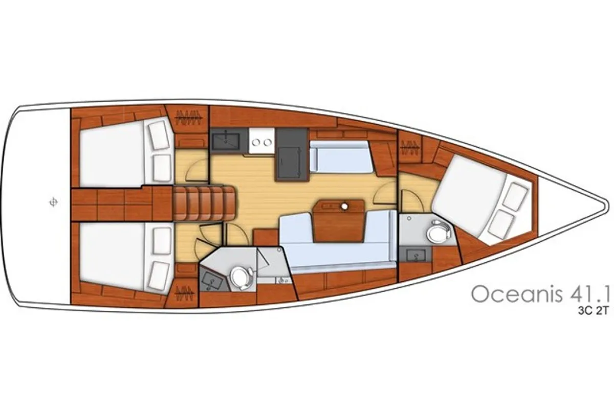 Floor plan of Alma Libre V, a Beneteau Oceanis 41.1 sailboat at Municipal Unit of Lefkada, Greece