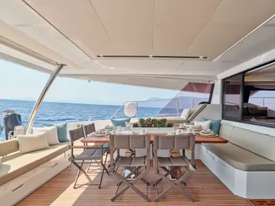 Elly, a Fountaine Pajot Power 67 catamaran at Τροκαντερό, Greece