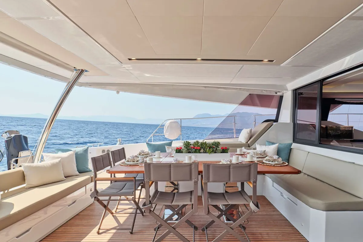 Elly, a Fountaine Pajot Power 67 catamaran at Τροκαντερό, Greece