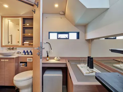 Elly, a Fountaine Pajot Power 67 catamaran at Τροκαντερό, Greece