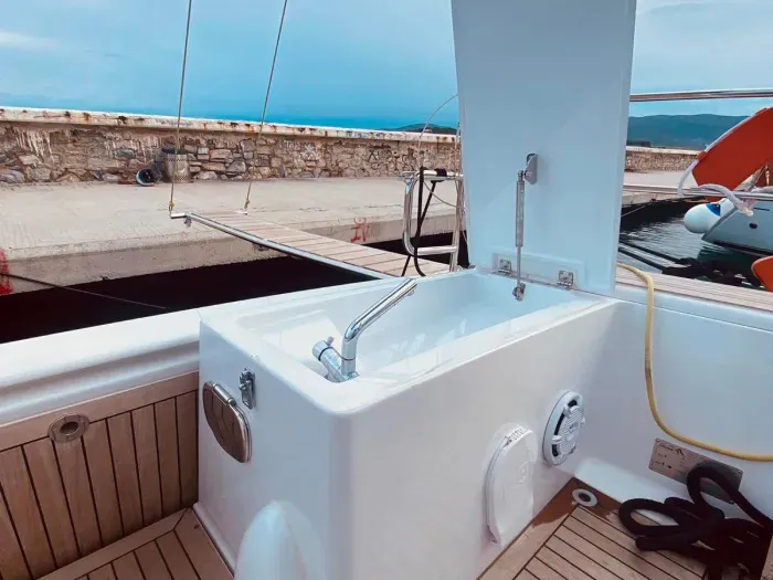 Deck of Rogira, a Hanse 458 sailboat at Volos, Greece