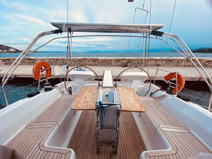 Cockpit of Rogira, a Hanse 458 sailboat at Volos, Greece