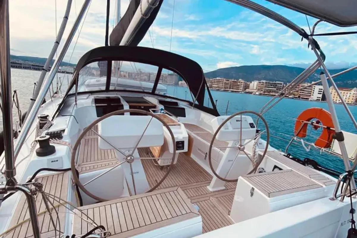 Cockpit of Rogira, a Hanse 458 sailboat at Volos, Greece