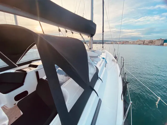 Exterior view of Rogira, a Hanse 458 sailboat at Volos, Greece