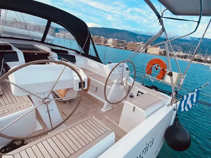 Cockpit of Rogira, a Hanse 458 sailboat at Volos, Greece