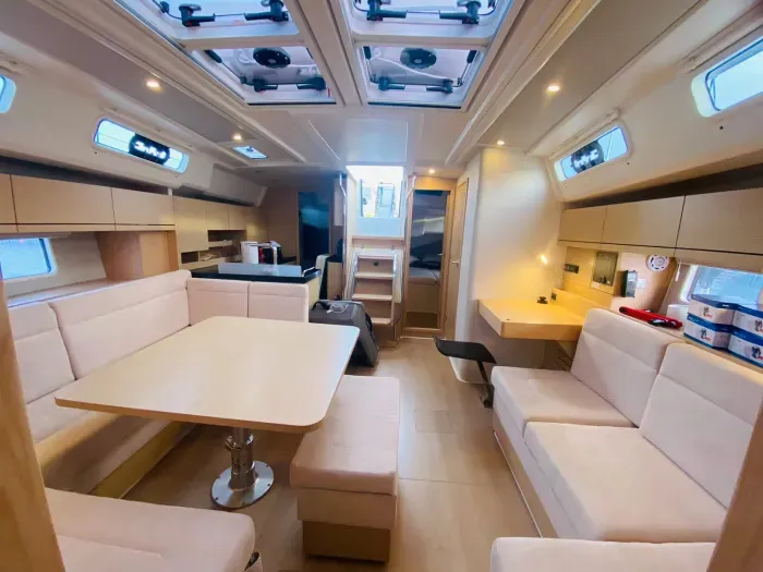 Salon of Rogira, a Hanse 458 sailboat at Volos, Greece