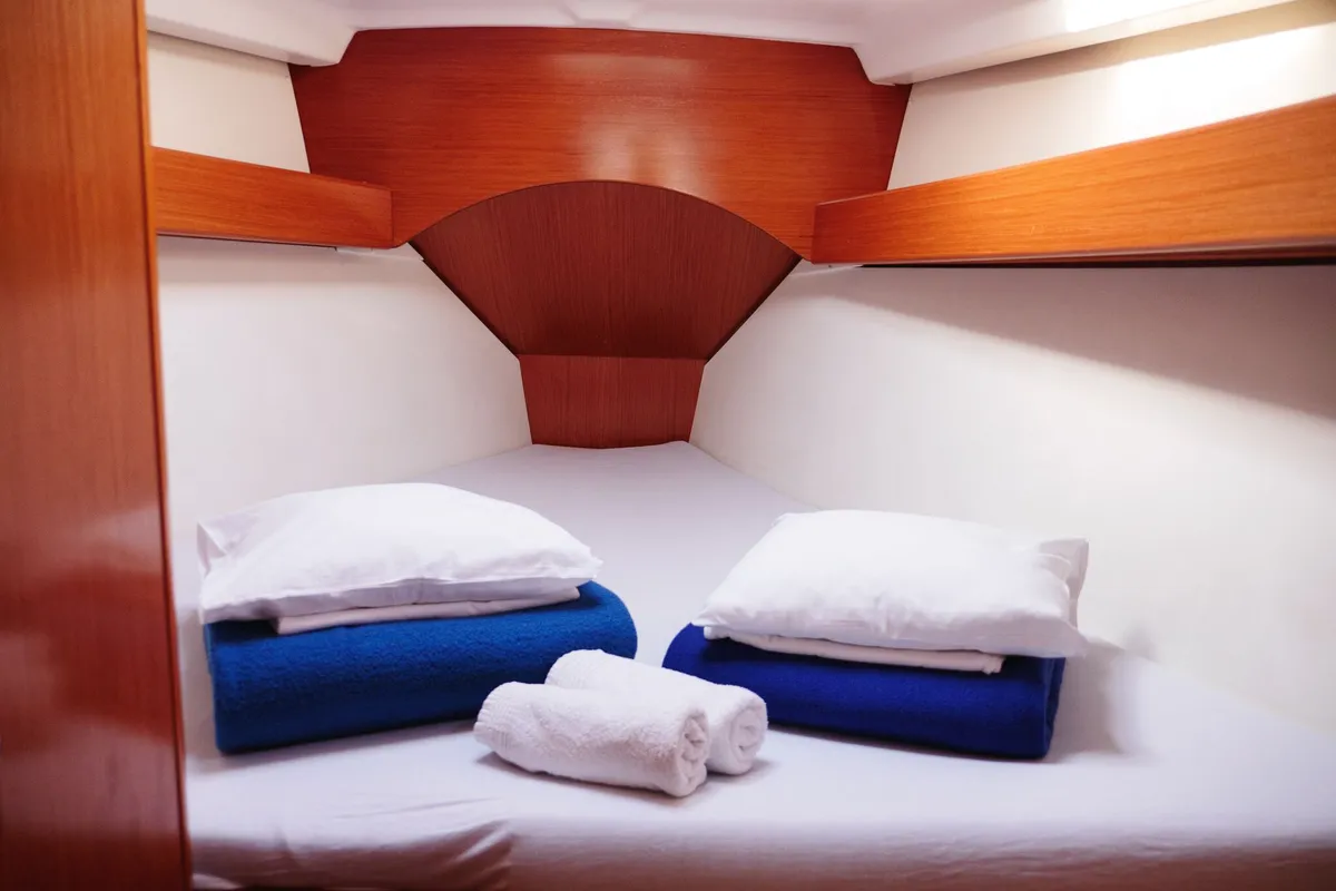 Cabin on Odessa, a Jeanneau Sun Odyssey 449 sailboat at Rogač, Croatia