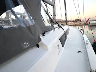 Deck of Ismini, a Dufour 41 sailboat at Kos, Greece