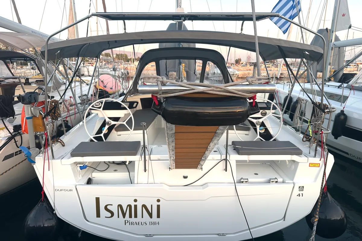 Exterior view of Ismini, a Dufour 41 sailboat at Kos, Greece