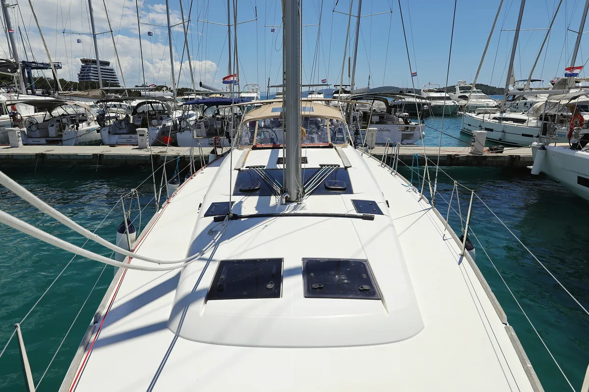 Deck of 4 You, a Dufour 460 GL sailboat at Vodice, Croatia