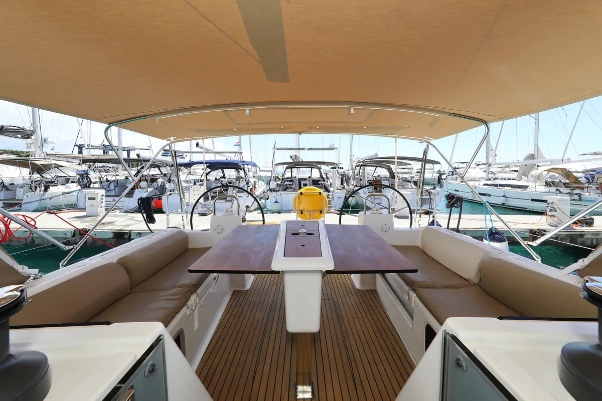 Cockpit of 4 You, a Dufour 460 GL sailboat at Vodice, Croatia