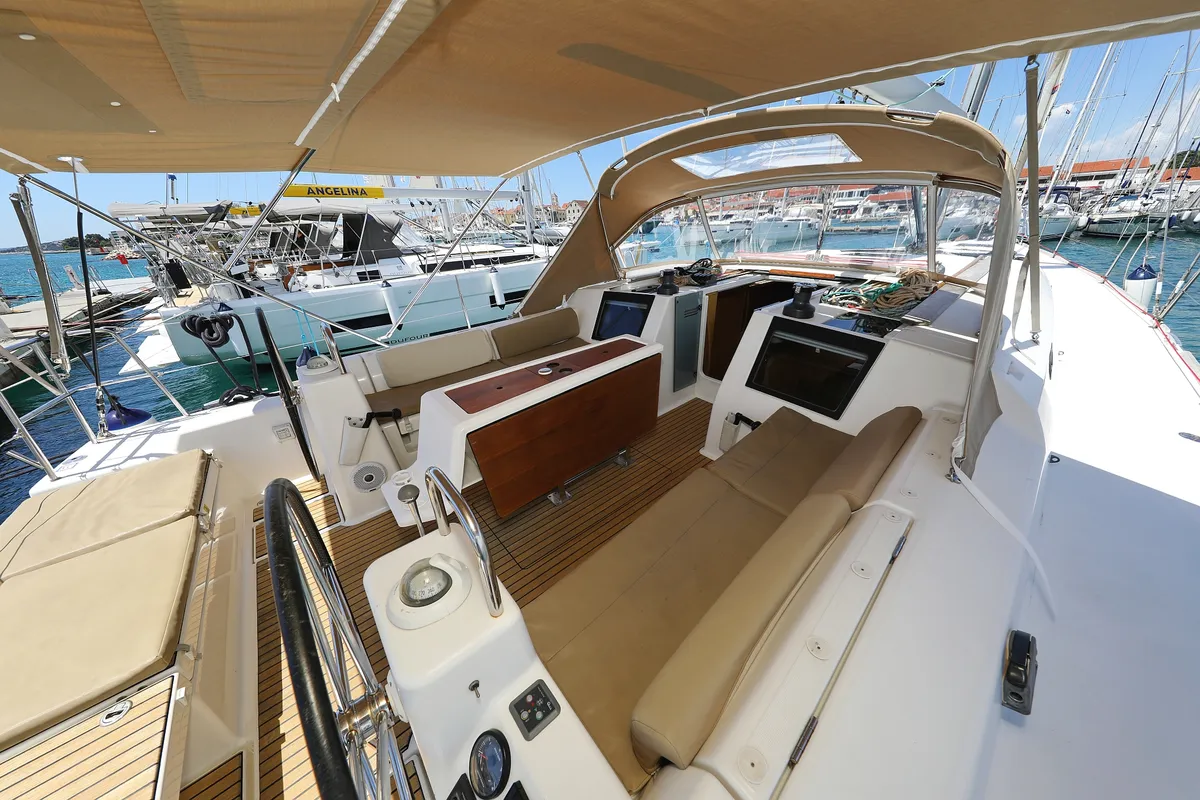 Cockpit of 4 You, a Dufour 460 GL sailboat at Vodice, Croatia