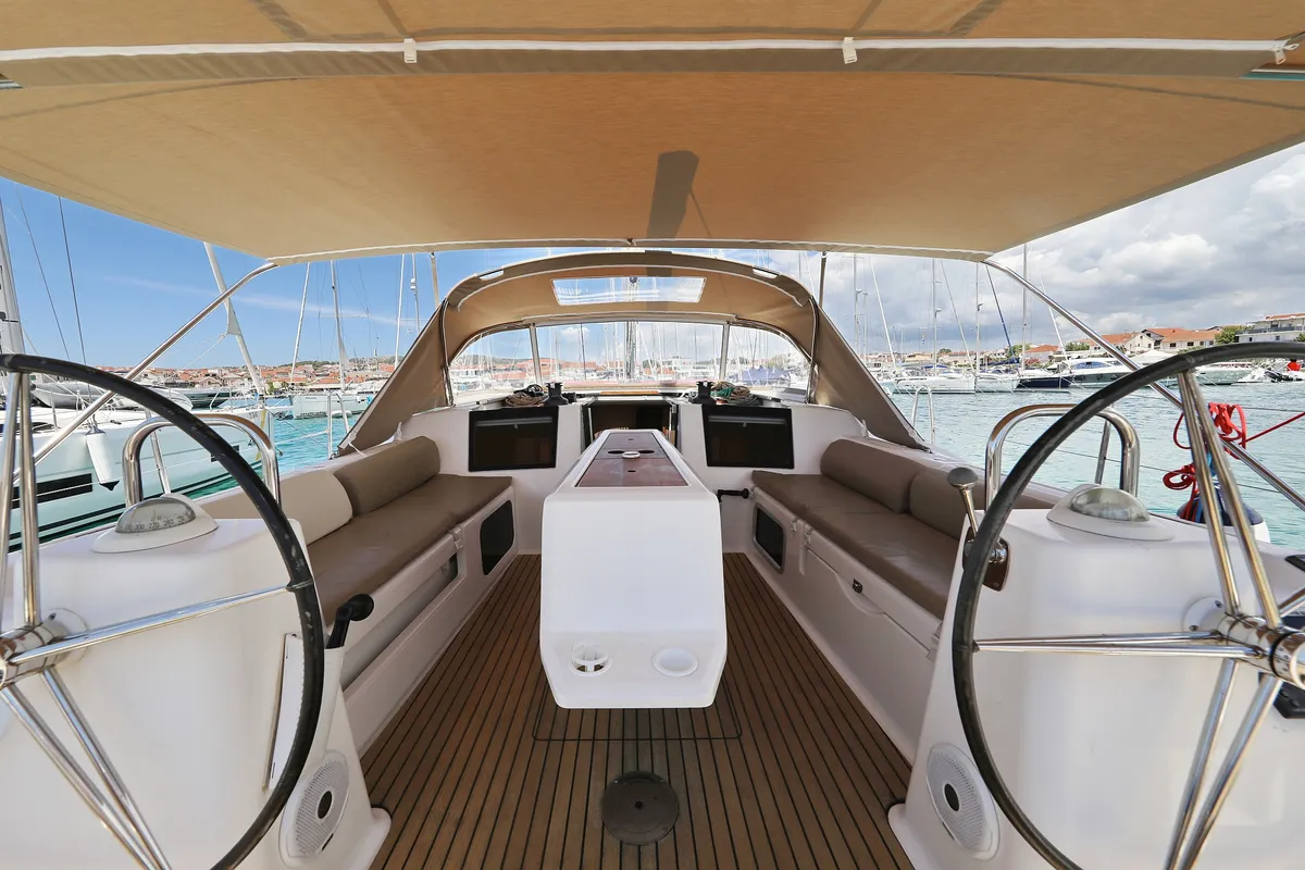 Cockpit of 4 You, a Dufour 460 GL sailboat at Vodice, Croatia