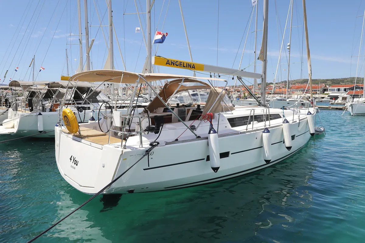 Exterior view of 4 You, a Dufour 460 GL sailboat at Vodice, Croatia