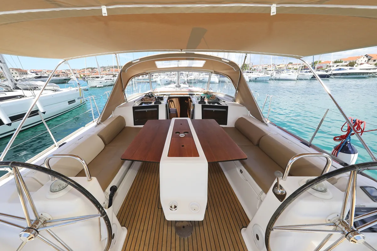 Cockpit of 4 You, a Dufour 460 GL sailboat at Vodice, Croatia
