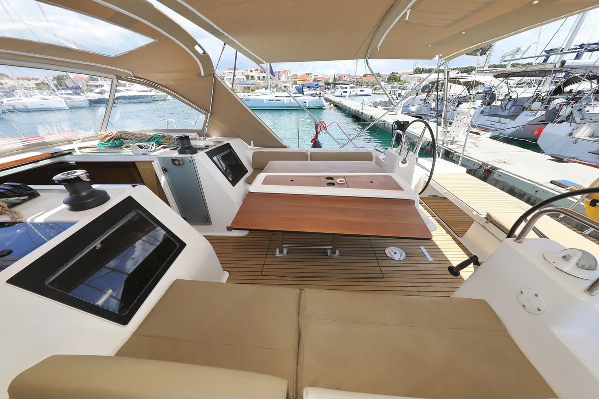 Cockpit of 4 You, a Dufour 460 GL sailboat at Vodice, Croatia