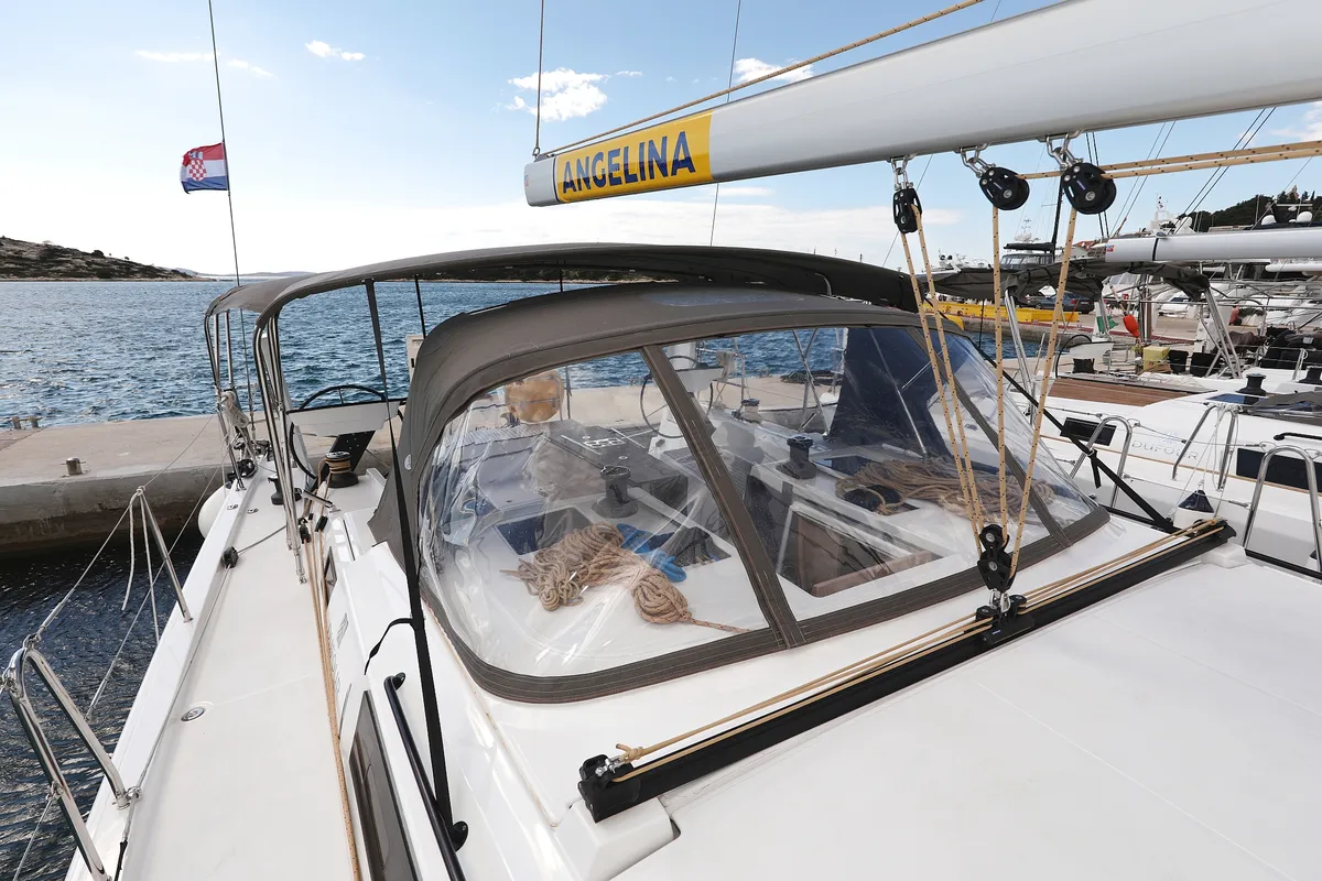 Deck of Sea Breeze, a Dufour 470 sailboat at Grad Vodice, Croatia