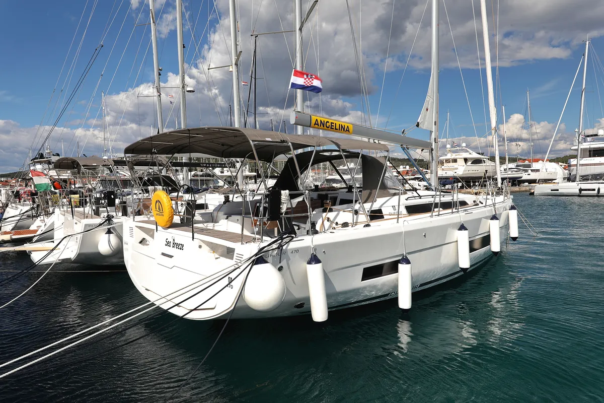 Exterior view of Sea Breeze, a Dufour 470 sailboat at Grad Vodice, Croatia