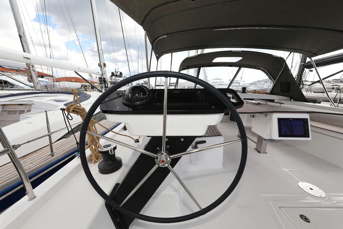 Cockpit of Sea Breeze, a Dufour 470 sailboat at Grad Vodice, Croatia