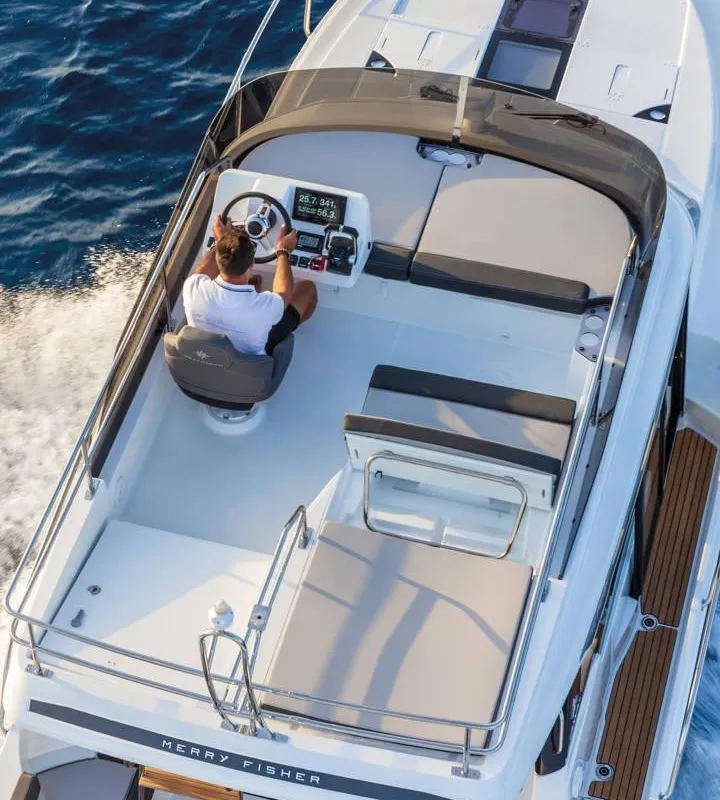 Cockpit of MF 1095, a Jeanneau Merry Fisher 1095 FLY motorboat at Punat, Croatia