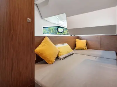 Cabin on MF 1095, a Jeanneau Merry Fisher 1095 FLY motorboat at Punat, Croatia