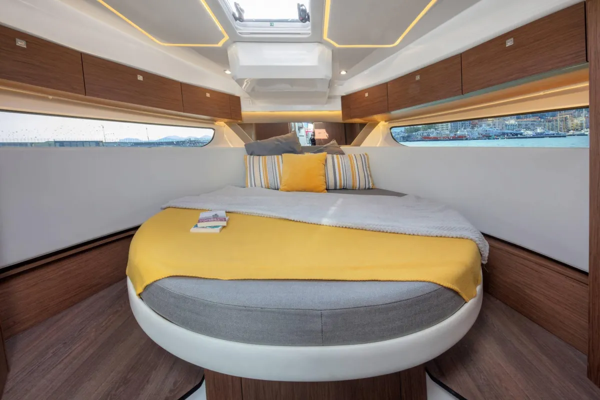Cabin on MF 1095, a Jeanneau Merry Fisher 1095 FLY motorboat at Punat, Croatia