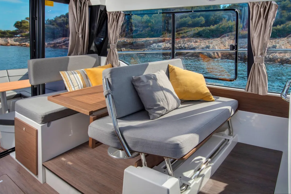 Salon of MF 1095, a Jeanneau Merry Fisher 1095 FLY motorboat at Punat, Croatia