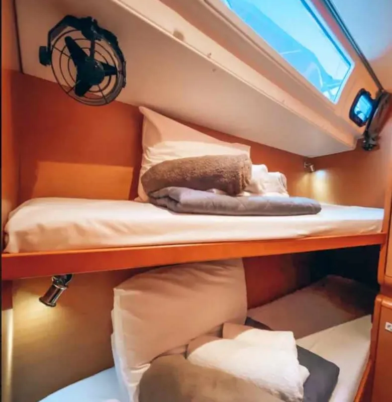 Cabin on Evelina, a Jeanneau Sun Odyssey 509 sailboat at Kontokali, Greece