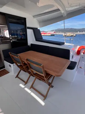 Deck of CELAVIE, a Lagoon 42 catamaran at Ajaccio, France