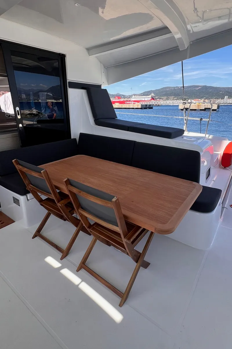 Deck of CELAVIE, a Lagoon 42 catamaran at Ajaccio, France