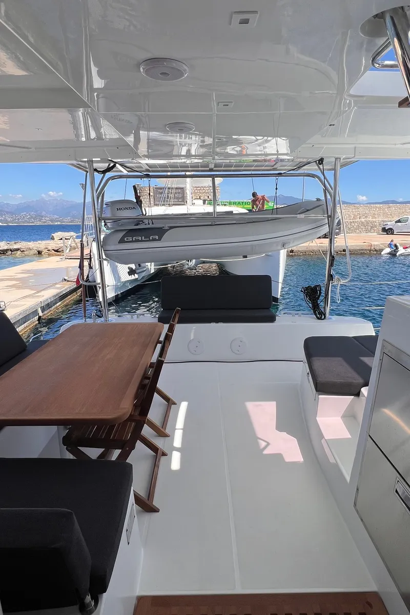 Deck of CELAVIE, a Lagoon 42 catamaran at Ajaccio, France
