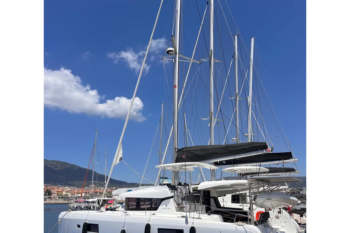 Exterior view of CELAVIE, a Lagoon 42 catamaran at Ajaccio, France