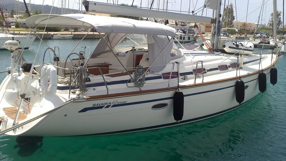 Exterior view of Fox, a Bavaria 46 Cruiser sailboat at Pallini Municipal Unit, Greece