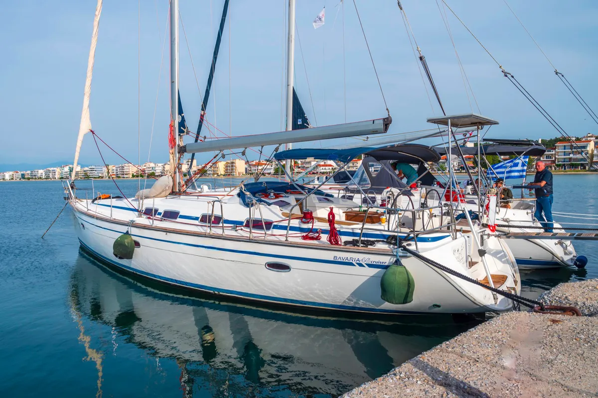 Exterior view of Fox, a Bavaria 46 Cruiser sailboat at Pallini Municipal Unit, Greece