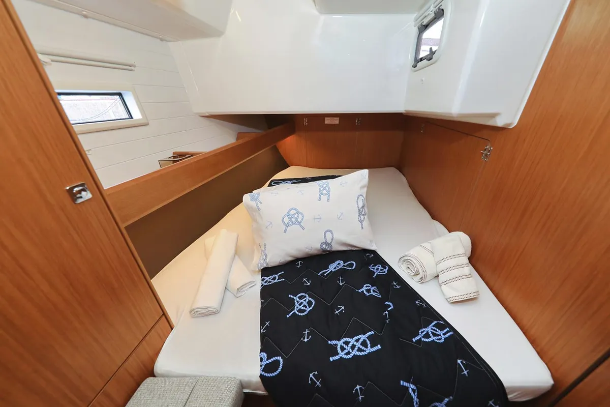 Cabin on Enigma, a Bavaria Cruiser 46 sailboat at Grad Biograd na Moru, Croatia