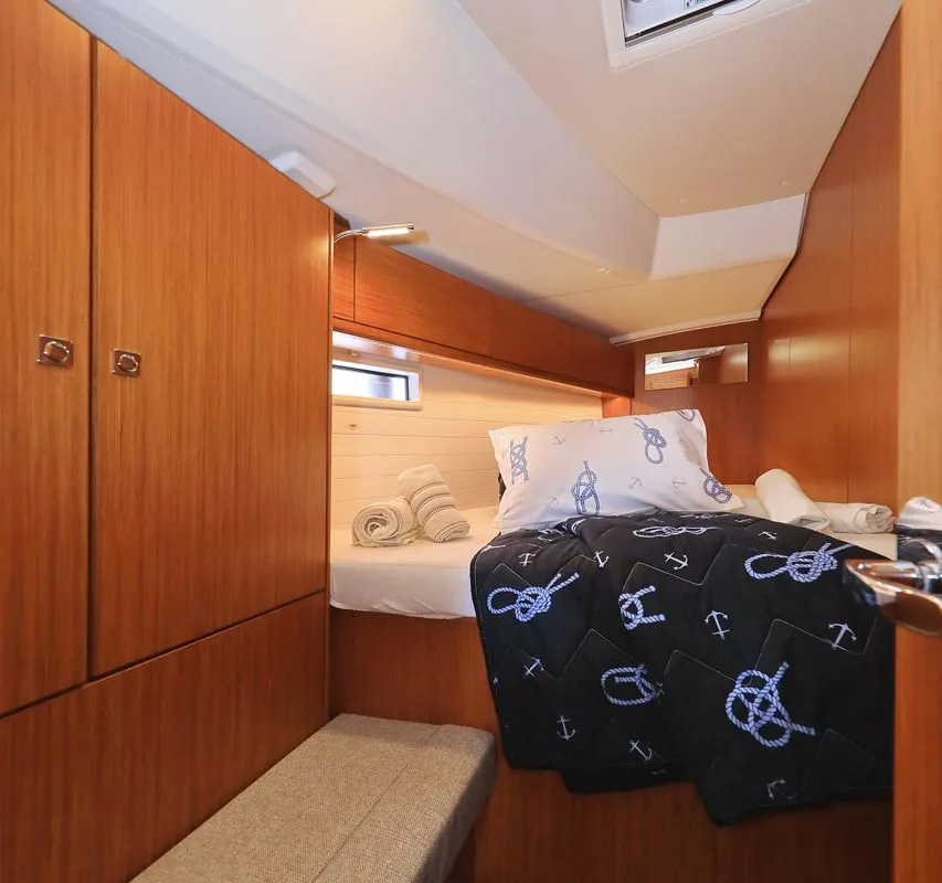 Cabin on Enigma, a Bavaria Cruiser 46 sailboat at Grad Biograd na Moru, Croatia