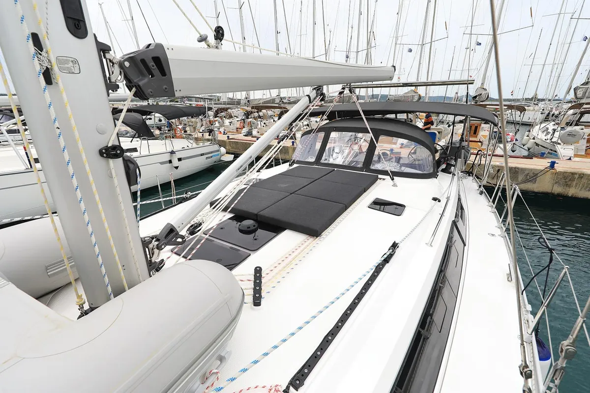 Deck of Enigma, a Bavaria Cruiser 46 sailboat at Grad Biograd na Moru, Croatia