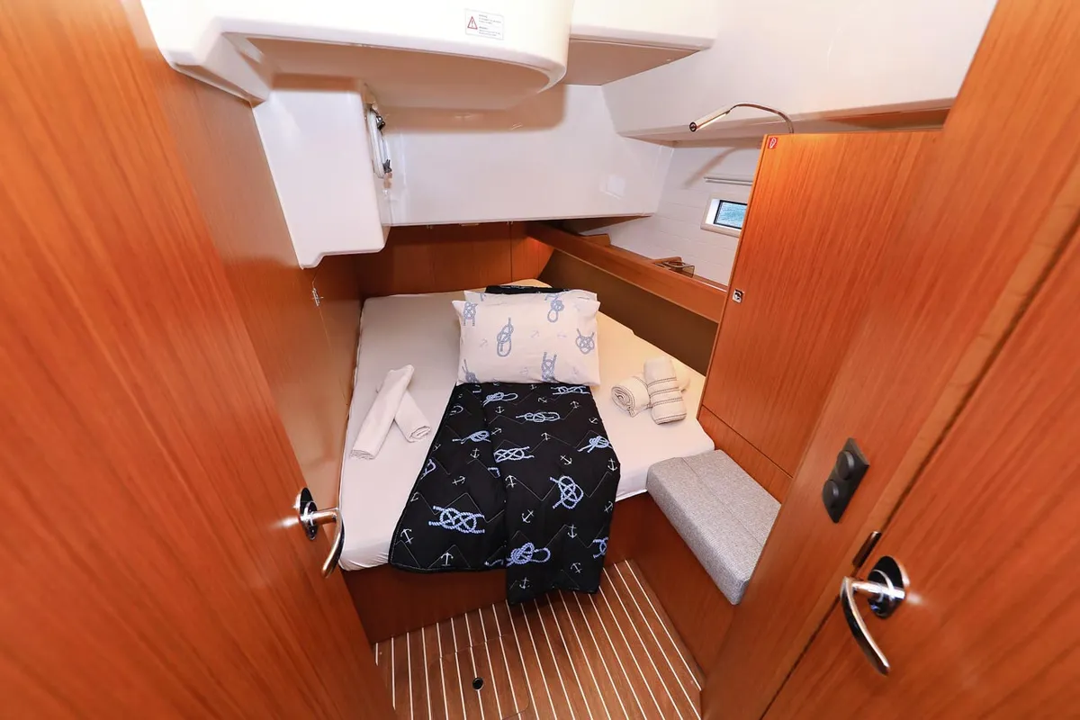 Cabin on Enigma, a Bavaria Cruiser 46 sailboat at Grad Biograd na Moru, Croatia