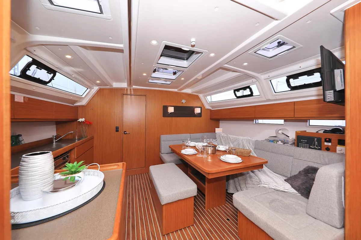 Salon of Enigma, a Bavaria Cruiser 46 sailboat at Grad Biograd na Moru, Croatia