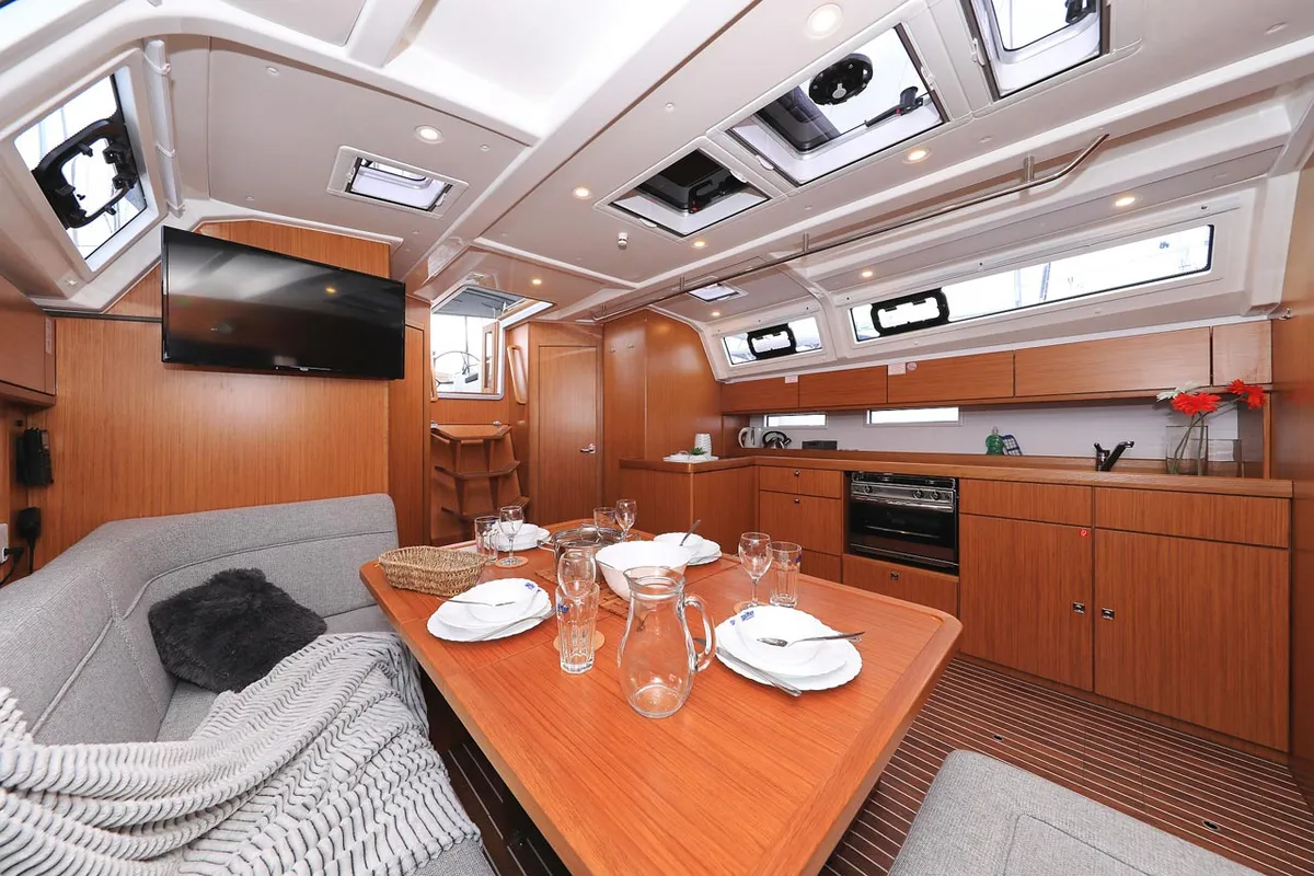 Salon of Enigma, a Bavaria Cruiser 46 sailboat at Grad Biograd na Moru, Croatia