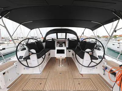 Cockpit of Enigma, a Bavaria Cruiser 46 sailboat at Grad Biograd na Moru, Croatia
