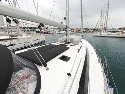 Deck of Enigma, a Bavaria Cruiser 46 sailboat at Grad Biograd na Moru, Croatia