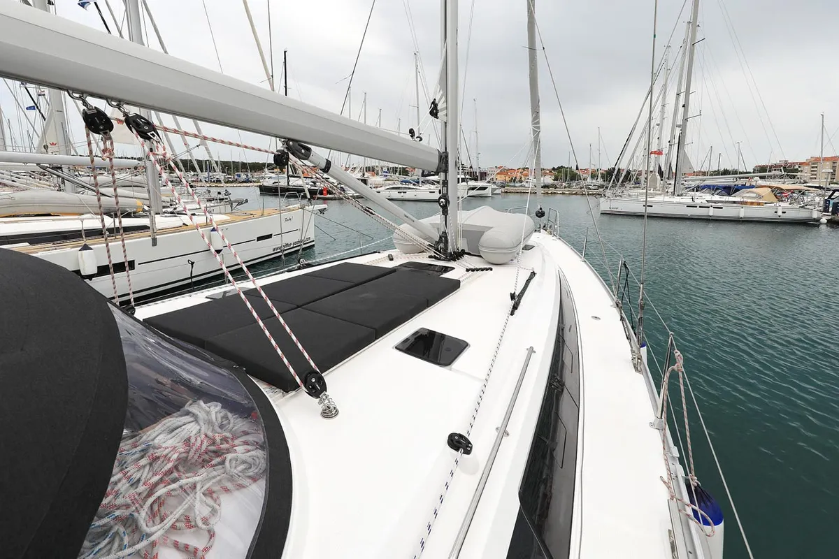Deck of Enigma, a Bavaria Cruiser 46 sailboat at Grad Biograd na Moru, Croatia