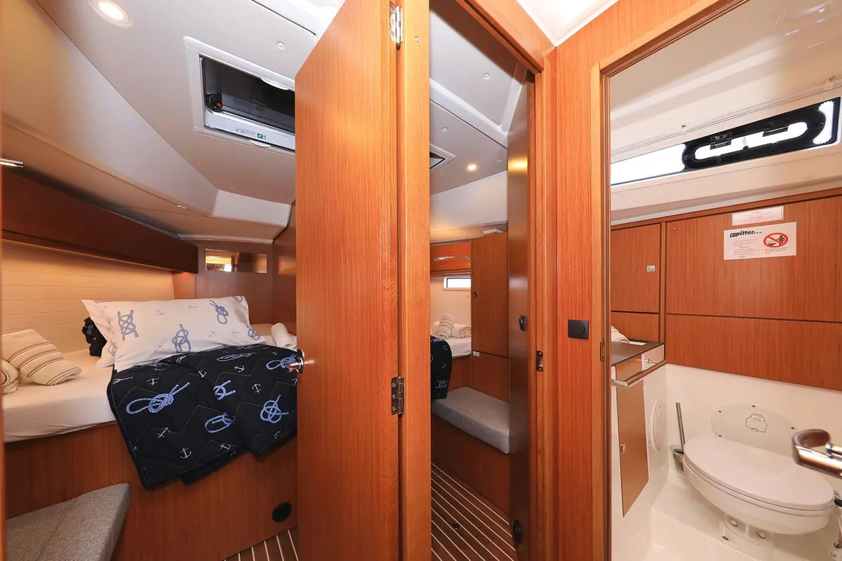 Cabin on Enigma, a Bavaria Cruiser 46 sailboat at Grad Biograd na Moru, Croatia