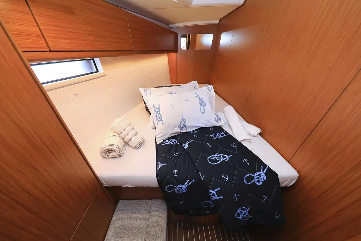 Cabin on Enigma, a Bavaria Cruiser 46 sailboat at Grad Biograd na Moru, Croatia