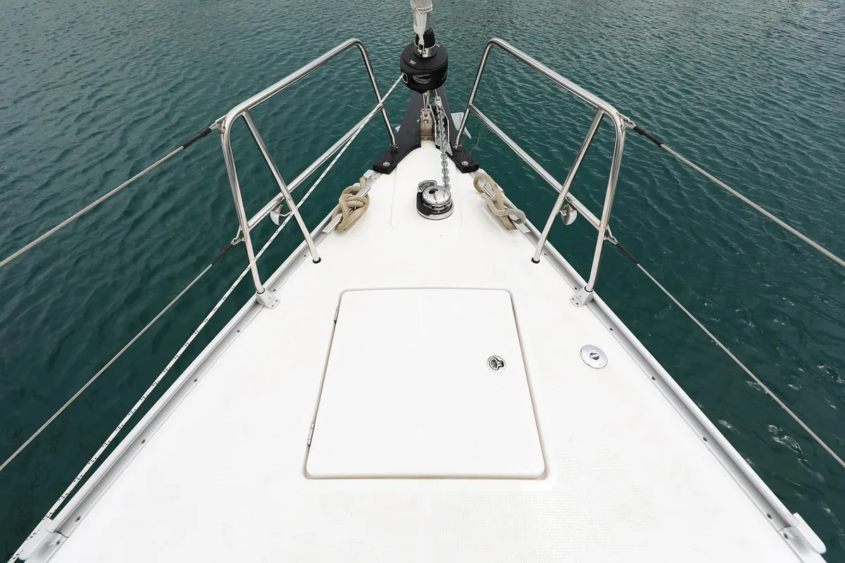 Deck of Enigma, a Bavaria Cruiser 46 sailboat at Grad Biograd na Moru, Croatia
