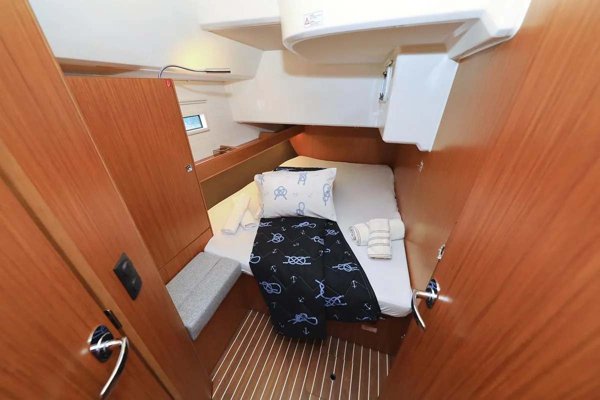 Cabin on Enigma, a Bavaria Cruiser 46 sailboat at Grad Biograd na Moru, Croatia