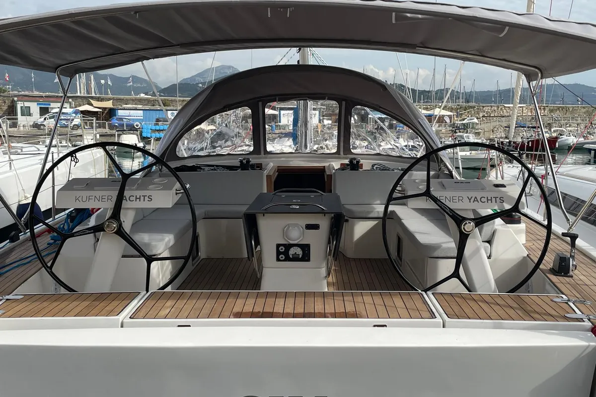 Cockpit of Six on the Sea, a D&D Kufner 54 sailboat at Salerno, Italy