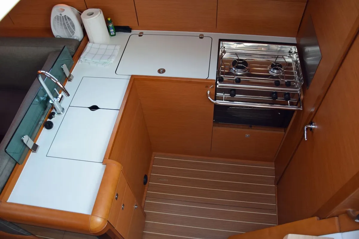 Galley of Beaujolais, a Jeanneau Sun Odyssey 449 sailboat at Seget Donji, Croatia